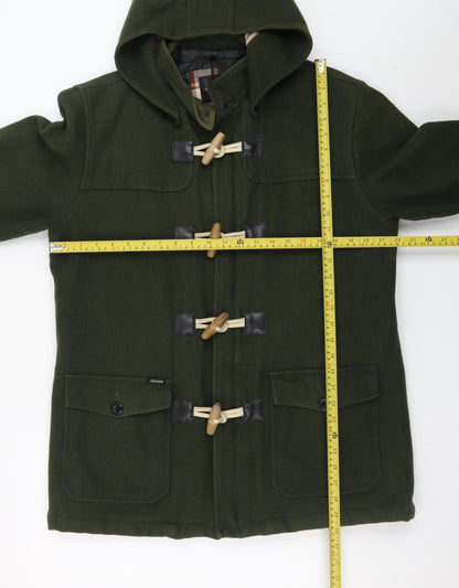Prototype Women's Green Wool Duffle Coat L Hooded Toggle Mid-Length
