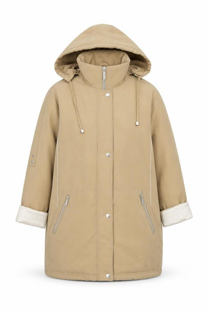 Balmoral Collection Women Beige Hooded Parka Coat Size 12 Polyester