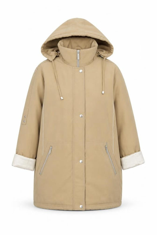 Balmoral Collection Women Beige Hooded Parka Coat Size 12 Polyester