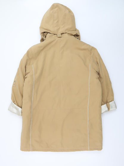 Balmoral Collection Women Beige Hooded Parka Coat Size 12 Polyester