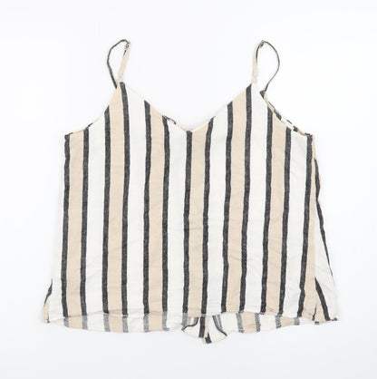 Warehouse Women’s Beige Striped Linen Blend Camisole Top Size 12