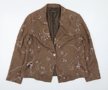Reflections Women Brown Floral Embroidered Blazer Jacket Size 20