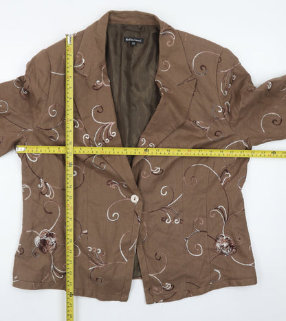 Reflections Women Brown Floral Embroidered Blazer Jacket Size 20