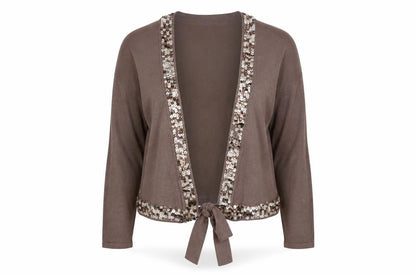 MK One Women’s Brown Sequin Tie Front Cardigan Size 16
