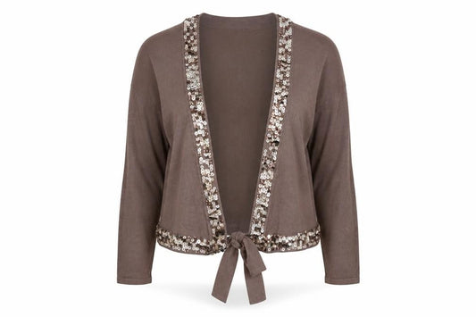 MK One Women’s Brown Sequin Tie Front Cardigan Size 16