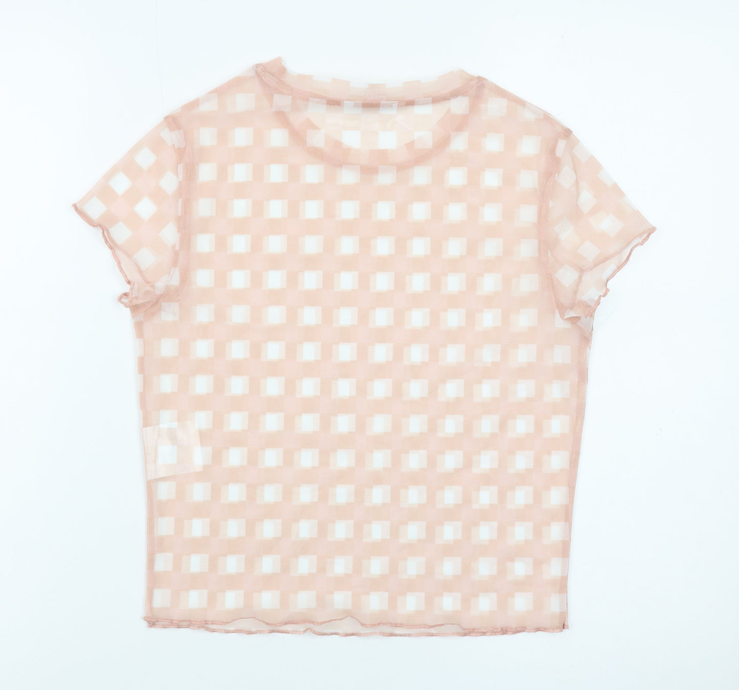 Clockhouse Women Pink Check Mesh Short Sleeve Cropped T-Shirt M