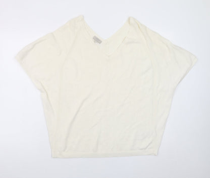 Hobbs Women’s Ivory V-Neck Short Sleeve Cotton Knit Jumper Size S