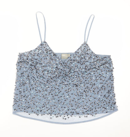ASOS Women Blue Beaded Sequin Camisole Tank Top Size 16
