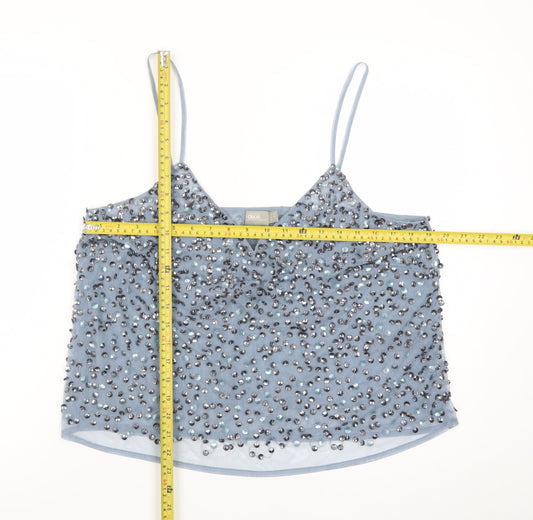 ASOS Women Blue Beaded Sequin Camisole Tank Top Size 16