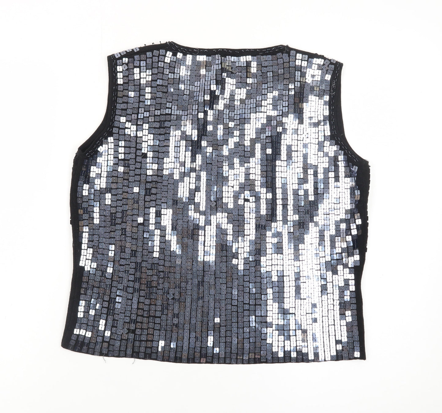Roman Originals Women's Black Sequin Beaded V-Neck Sleeveless Top L