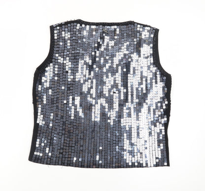 Roman Originals Women's Black Sequin Beaded V-Neck Sleeveless Top L