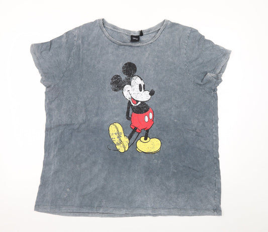 Disney Women's Grey Mickey Mouse Graphic T-Shirt XL Casual Cotton