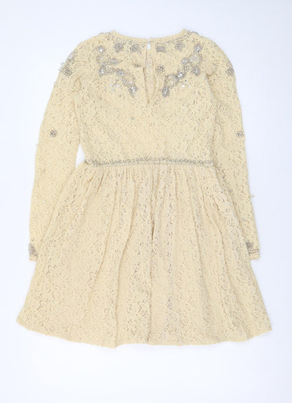 ASOS Women Beige Lace Fit & Flare Sequin Dress Size 8
