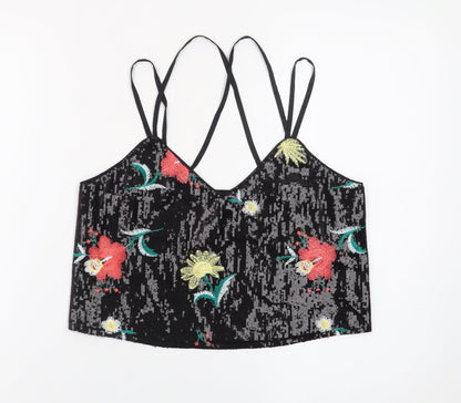 New Look Women’s Black Sequin Floral Camisole Tank Top Size 10