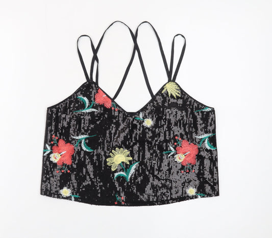 New Look Women’s Black Sequin Floral Camisole Tank Top Size 10