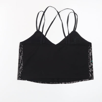 New Look Women’s Black Sequin Floral Camisole Tank Top Size 10