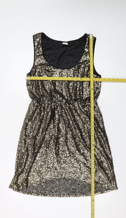 Vero Moda Women Gold Sequin Sleeveless Bodycon Short Dress M