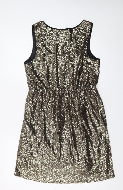 Vero Moda Women Gold Sequin Sleeveless Bodycon Short Dress M
