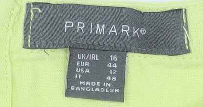 Primark Womens Yellow Linen Blend Short Sleeve Blouse Size 16