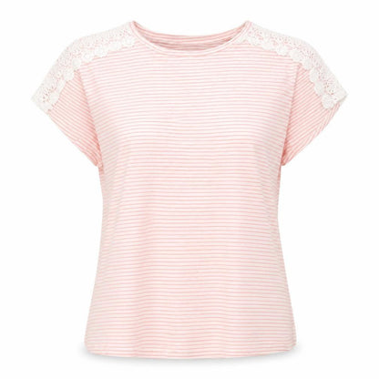 First Avenue Women's Pink Striped Crochet Shoulder T-Shirt Size M