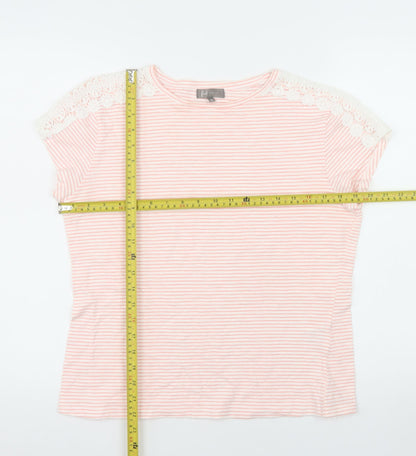 First Avenue Women's Pink Striped Crochet Shoulder T-Shirt Size M