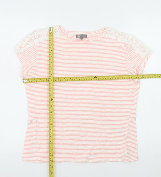 First Avenue Women's Pink Striped Crochet Shoulder T-Shirt Size M
