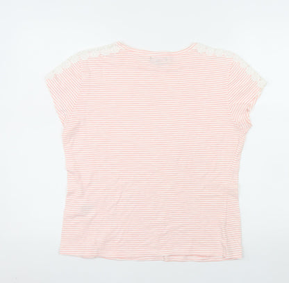First Avenue Women's Pink Striped Crochet Shoulder T-Shirt Size M