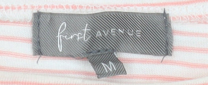 First Avenue Women's Pink Striped Crochet Shoulder T-Shirt Size M