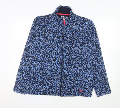 Country Rose Women Blue Floral Full Zip Jacket L Cotton Blend