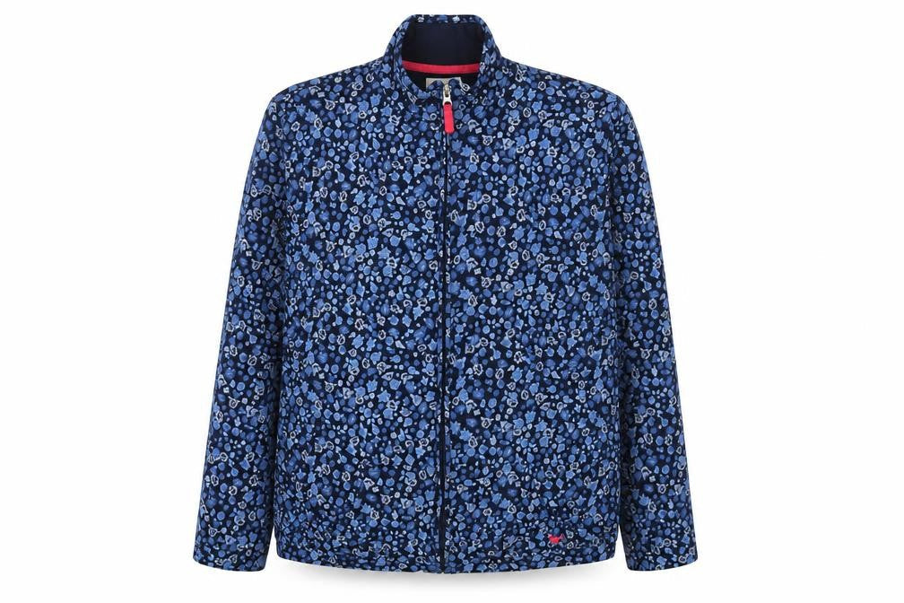 Country Rose Women Blue Floral Full Zip Jacket L Cotton Blend