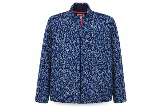 Country Rose Women Blue Floral Full Zip Jacket L Cotton Blend