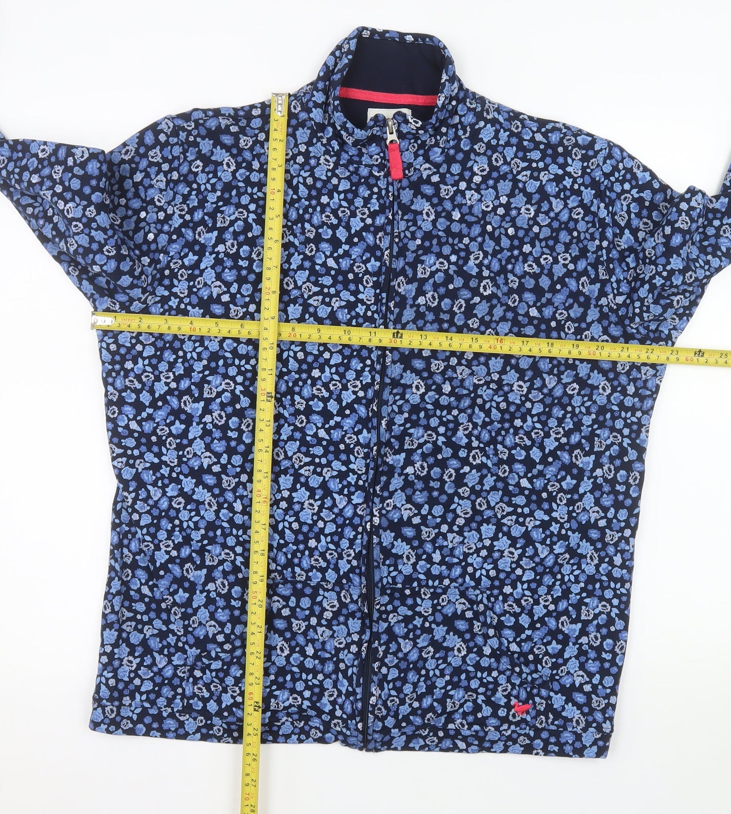 Country Rose Women Blue Floral Full Zip Jacket L Cotton Blend