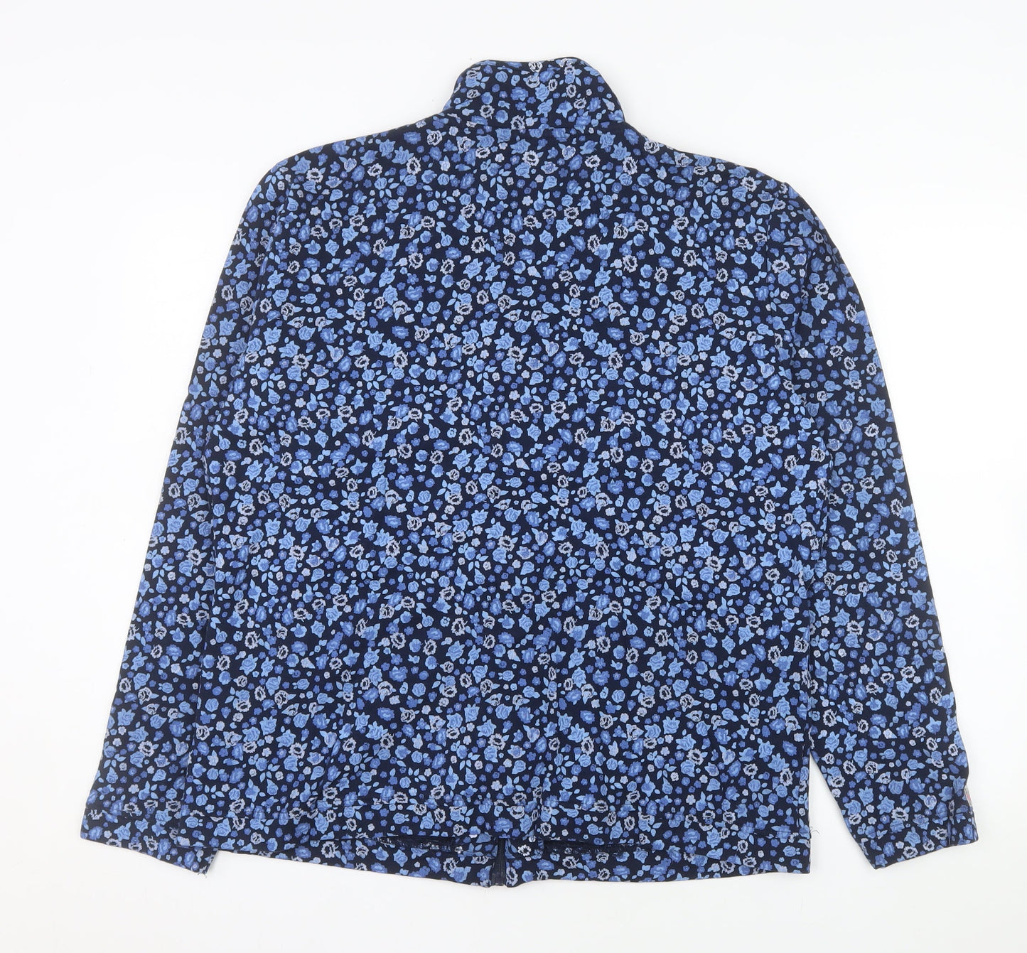 Country Rose Women Blue Floral Full Zip Jacket L Cotton Blend
