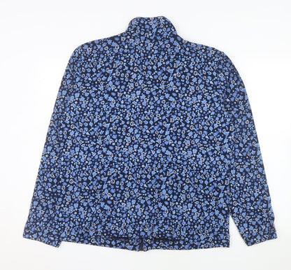 Country Rose Women Blue Floral Full Zip Jacket L Cotton Blend