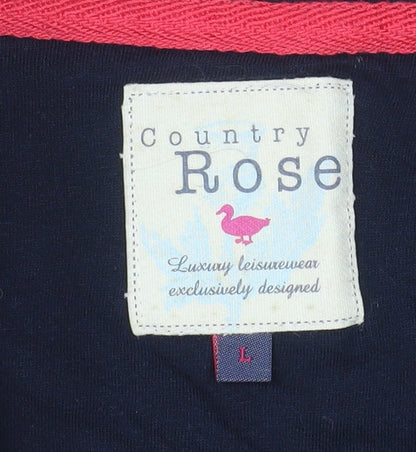 Country Rose Women Blue Floral Full Zip Jacket L Cotton Blend