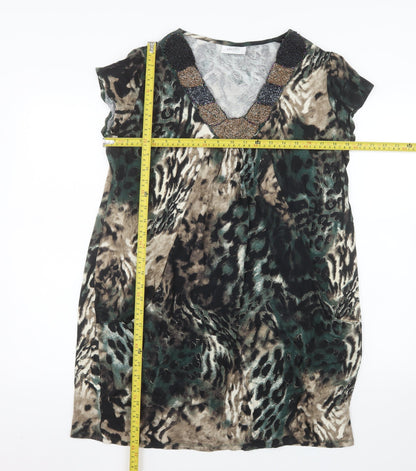 Wallis Petite Women’s Multicoloured Animal Print Beaded Shift Dress Size 18