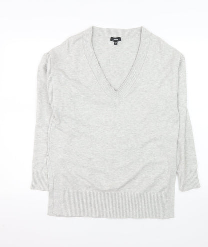 Express Women's Grey V-Neck Long Sleeve Pullover Jumper XS