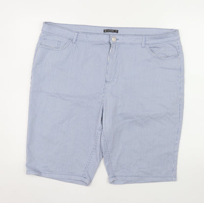 Dunnes Stores Men Blue Striped Bermuda Shorts Size L Cotton Blend