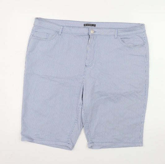 Dunnes Stores Men Blue Striped Bermuda Shorts Size L Cotton Blend