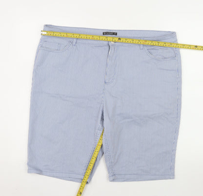Dunnes Stores Men Blue Striped Bermuda Shorts Size L Cotton Blend