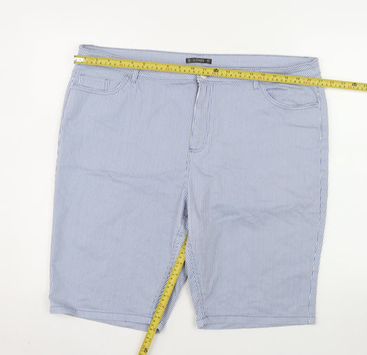Dunnes Stores Men Blue Striped Bermuda Shorts Size L Cotton Blend