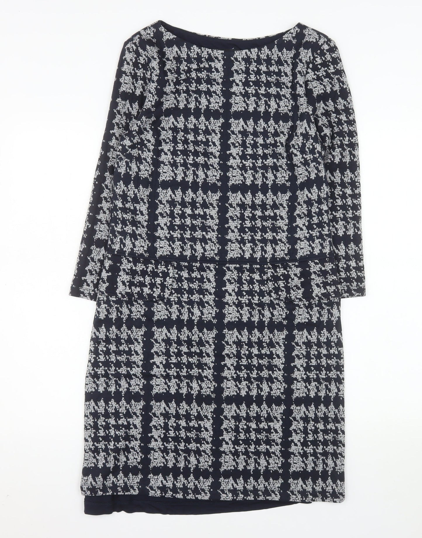 Phase Eight Women’s Blue Geometric Shift Dress Size 8 Long Sleeve