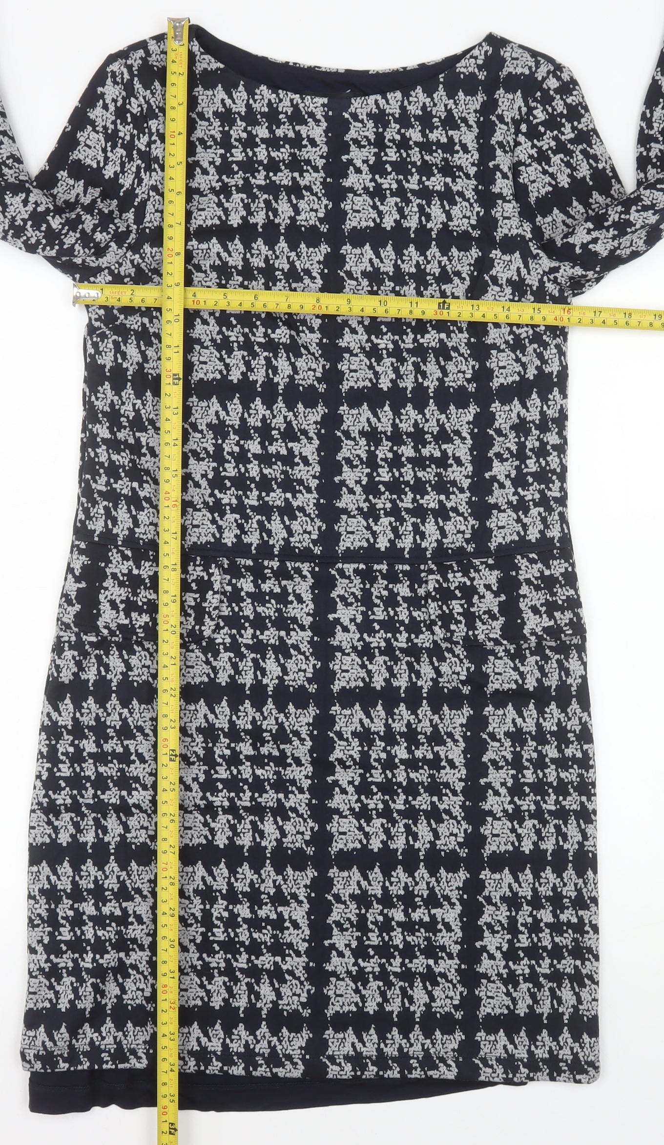 Phase Eight Women’s Blue Geometric Shift Dress Size 8 Long Sleeve