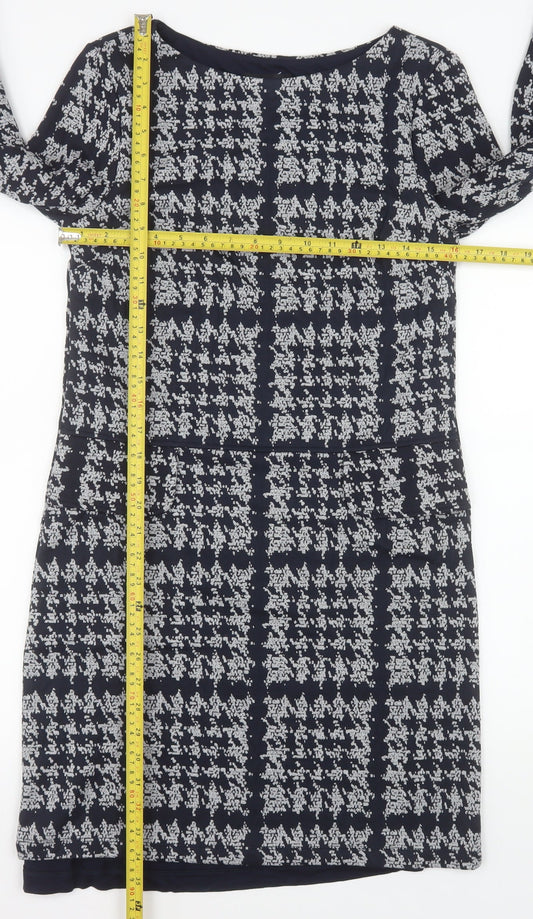 Phase Eight Women’s Blue Geometric Shift Dress Size 8 Long Sleeve