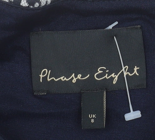 Phase Eight Women’s Blue Geometric Shift Dress Size 8 Long Sleeve