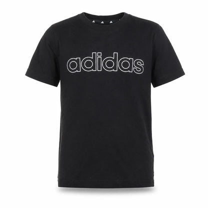 Front view of Adidas boys’ black cotton logo t-shirt 9-10 years short sleeve sports tee