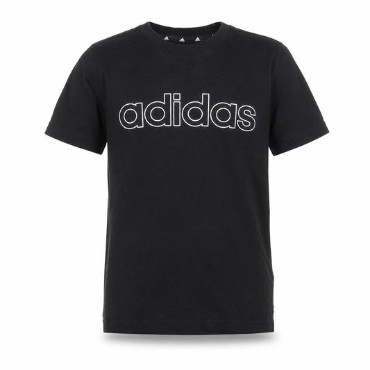 Front view of Adidas boys’ black cotton logo t-shirt 9-10 years short sleeve sports tee