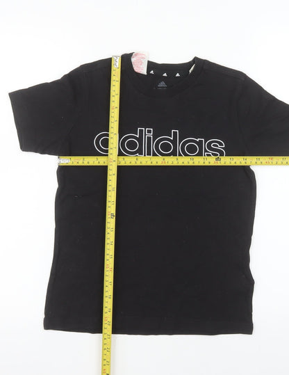 Adidas Boys Black Cotton Logo T-Shirt 9-10 Years Short Sleeve Sports Tee