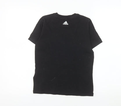 Adidas Boys Black Cotton Logo T-Shirt 9-10 Years Short Sleeve Sports Tee