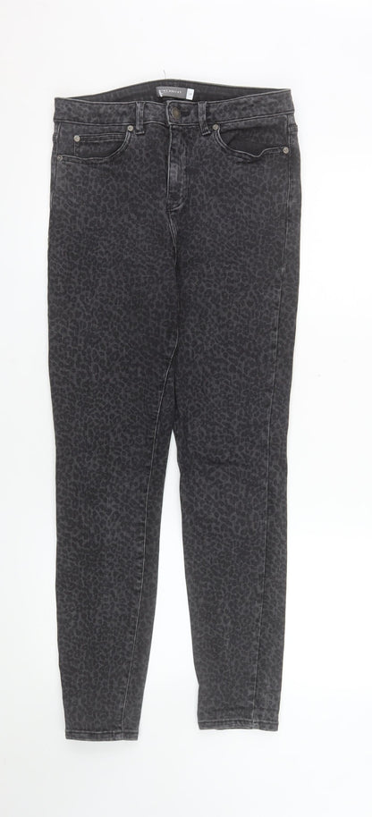 Mint Velvet Womens Black Leopard Skinny Jeans Size 12R